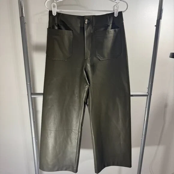 Women's - Anthropologie - The Colette Cropped Wide-Leg Pants by Maeve: Faux-Lea - Picture 3 of 4